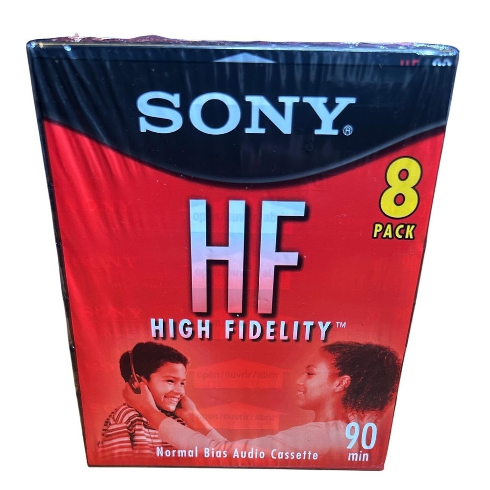Sony HF 90 Audio Cassette Tapes 8 Pack Red Normal Bias High Fidelity New Sealed